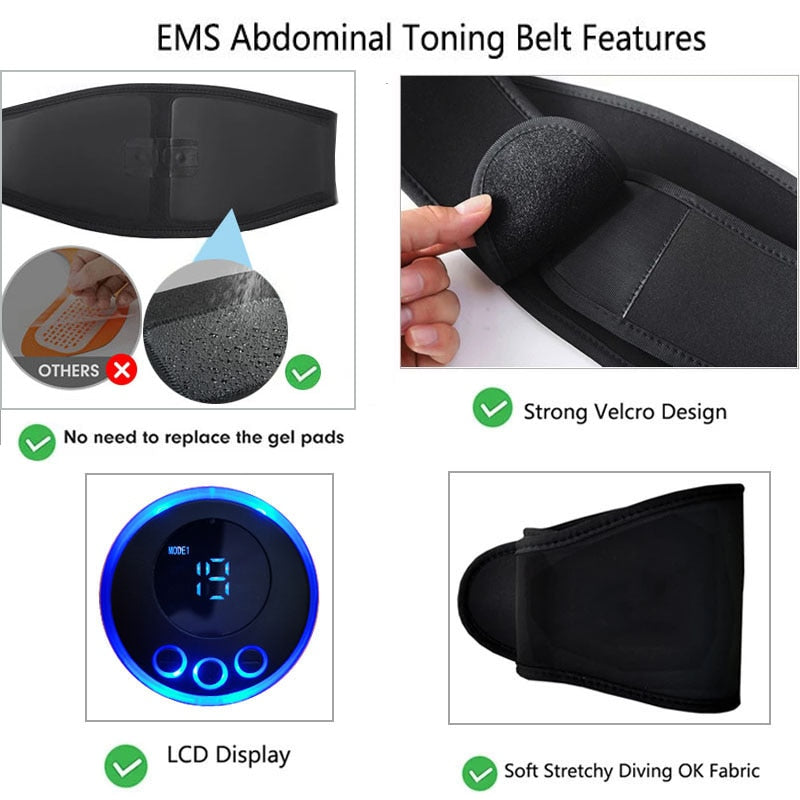 EMS Muscle Stimulator Trainer Toning Belt Abs Abdominal (Unisex)