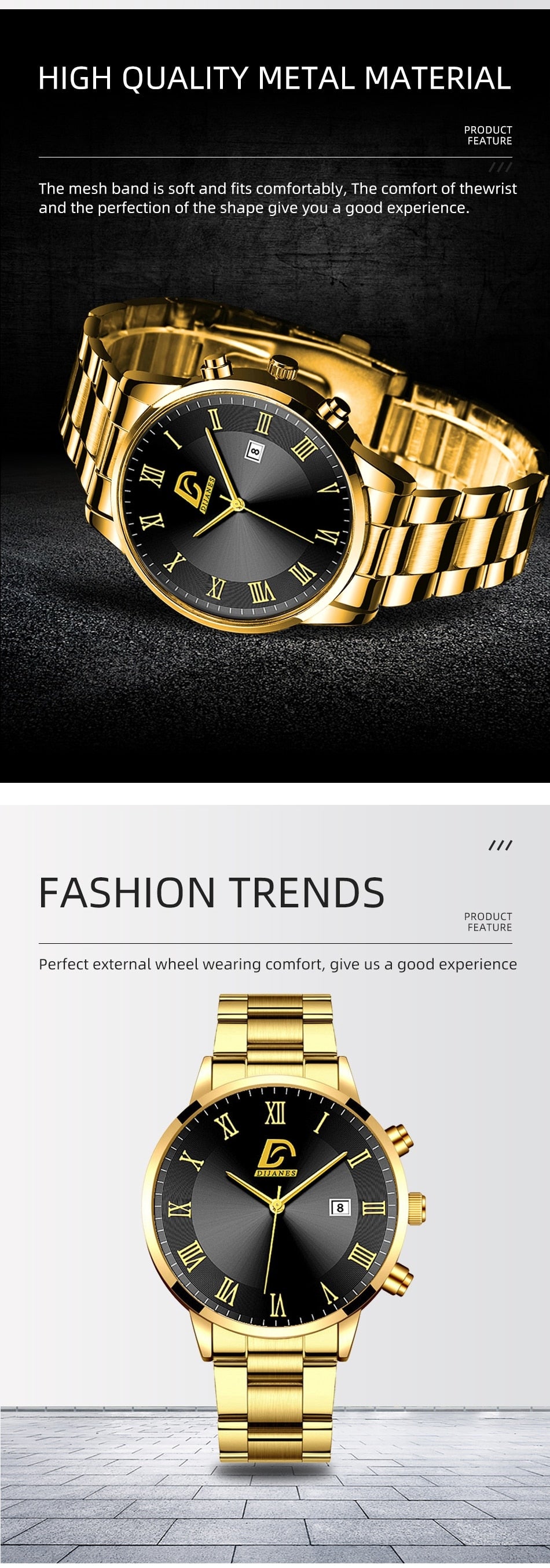 Fashion Gold Stainless Steel Watch For Men