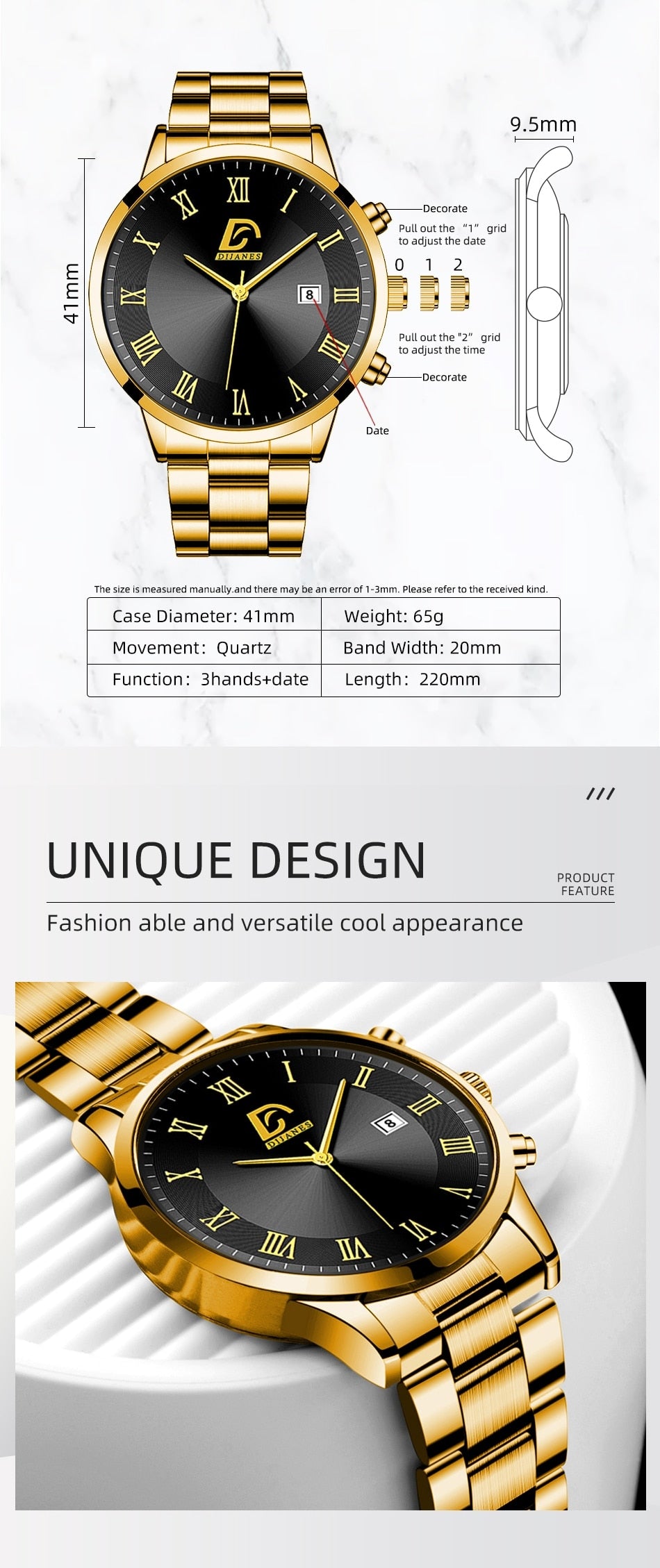 Fashion Gold Stainless Steel Watch For Men